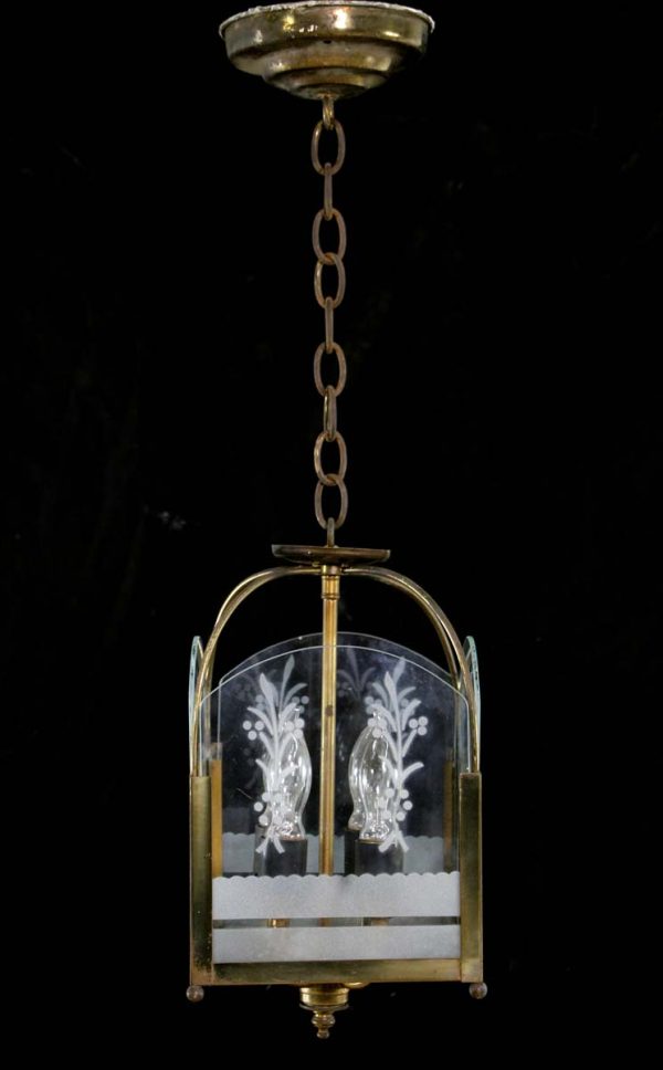 Wall & Ceiling Lanterns - Vintage Clear Etched Panels Brass Ceiling Lantern Light