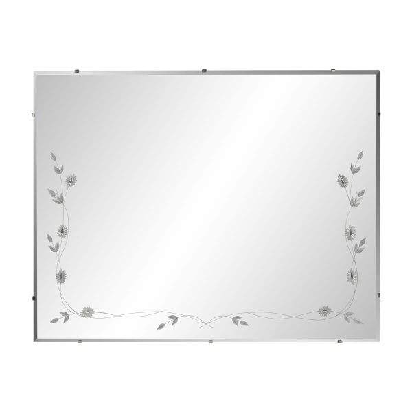 Antique Mirrors - Vintage Etched Beveled Wall Mirror with Floral Details
