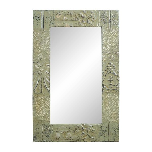 Antique Tin Mirrors - Handmade Green Mixed Pattern Tin Ceiling Wall Mirror
