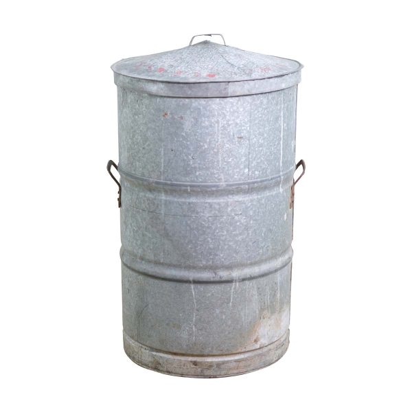 Barrels & Crates - Galvanized Steel Trash Barrel with Handles & Lid