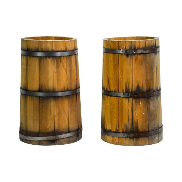 Barrels & Crates - Pair of Basket Ville 14.25 in. Metal Banded Wooden Barrels