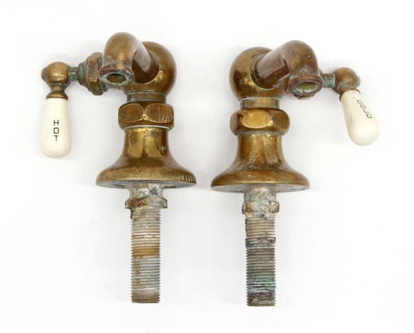 Bathroom - Pair of Antique Double Bronze & Ceramic Faucets