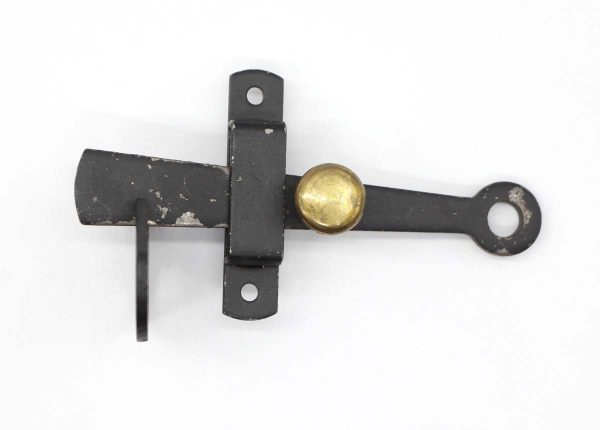 Cabinet & Furniture Latches - Antique Colonial Black Cast Iron Door Latch with Brass Knob