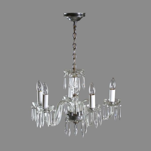 Chandeliers - Antique 5 Arm Clear Cut Crystal & Glass Chandelier