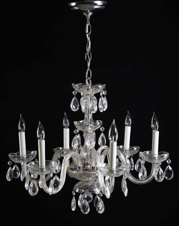 Chandeliers - Antique Traditional Clear Glass & Crystal 6 Arm Chandelier