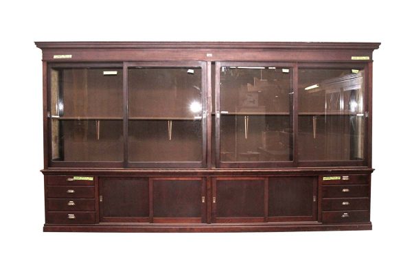Commercial Furniture - Reclaimed Vintage 14.5 ft x 8 ft Violin Mahogany Display Cabinet