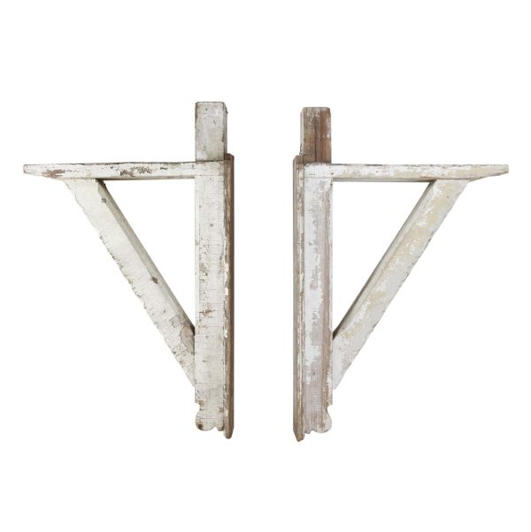 Corbels - Pair of Distressed Farmhouse 46.5 in. White Wooden Brackets Corbels