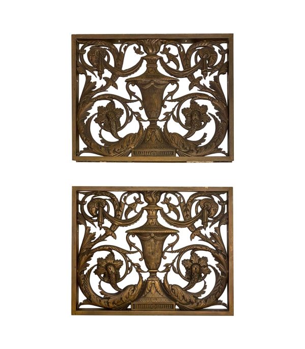 Decorative Metal - Pair of Cast Bronze Panels with Rams & Dolphins