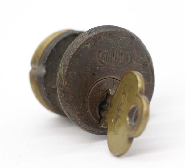 Door Locks - Vintage Bronze Corbin Cylinder Lock with Key
