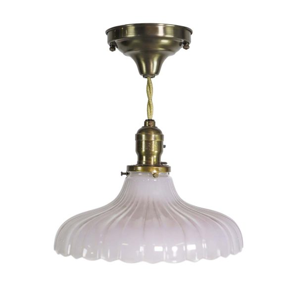 Down Lights - Antique Semi Opaque Fluted 10 in. Milk Glass Pendant Light