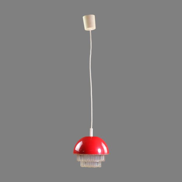 Down Lights - European Mid Century Red & Clear Lucite Pendant Light