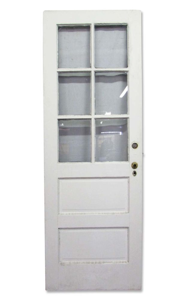 Entry Doors - Antique 6 Lite 2 Pane White Wood Entry Door 83.75 x 29.75