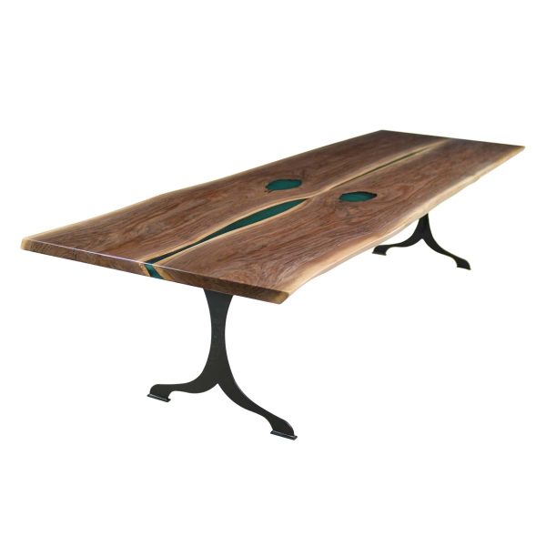Farm Tables - Handcrafted 11 ft Live Edge Walnut River Dining Table with Steel Wishbone Legs