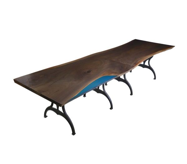 Farm Tables - Live Edge 11.5 ft Resin Walnut Iron Brooklyn Legs Connecting Dining Tables