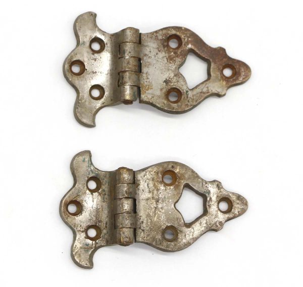 Ice Box Hardware - Pair of Antique Nickel Plated Brass Offset Ice Box Hinges