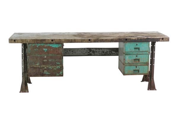 Industrial - Reclaimed 8 ft Pine Work Table with Industrial Steel Base