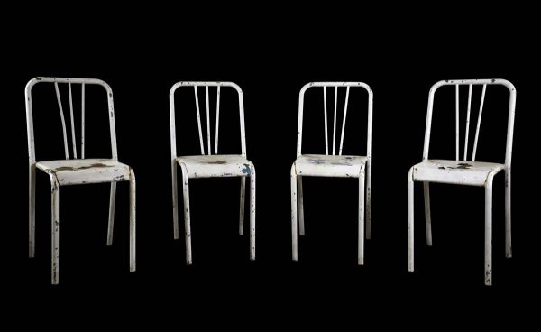Kitchen & Dining - Set of European Distressed White Metal Tolix Chairs