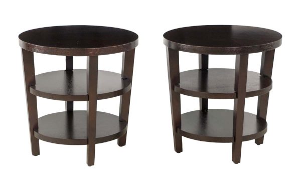 Living Room - Pair of Modern 3 Tier Round Wooden Side Tables