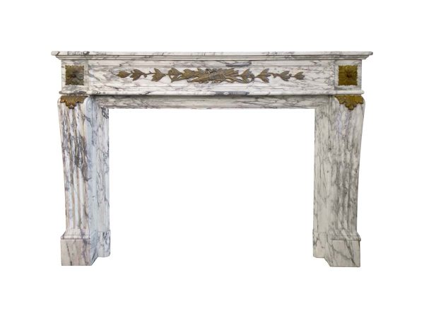 Mantels - Antique Plaza Hotel White Gray Veined Marble Mantel with Bronze Ormolu