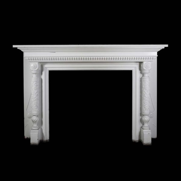 Mantels - Reclaimed Victorian White Wooden Mantel with Floral Plinths