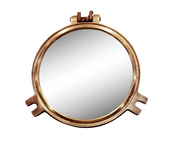Nautical Antiques - 1950s Circular 17.5 in. Bronze Porthole Wall Mirror