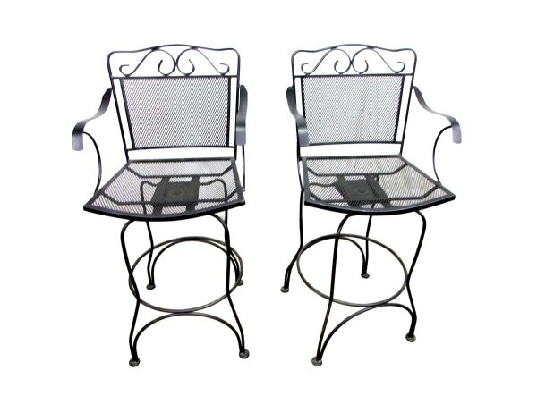 Patio Furniture - Pair of Vintage Bar Height Wrought Iron Swivel Chairs