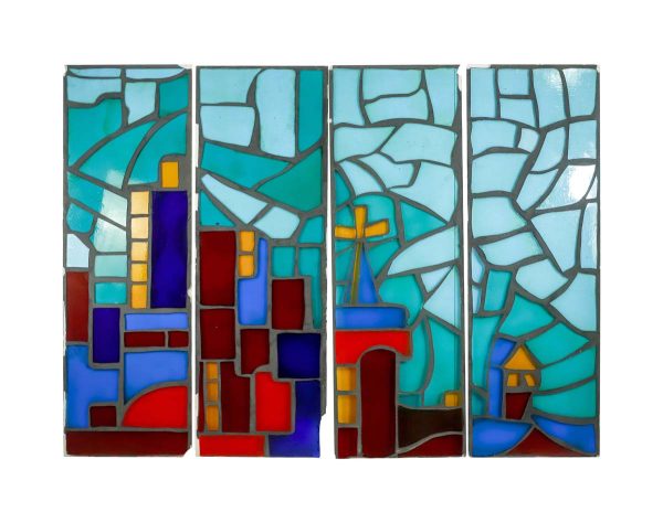 Religious Stained Glass - Set of Reclaimed Scenic Stained Glass Church Windows