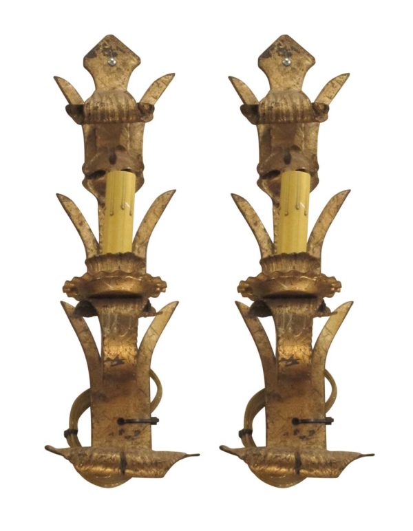 Sconces & Wall Lighting - Pair of Gold Gilt French Iron Wall Sconces