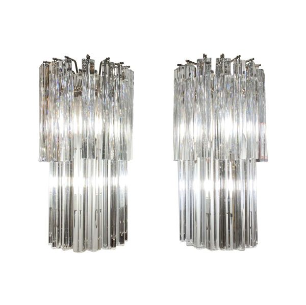 Sconces & Wall Lighting - Pair of Mid Century Crystal & Nickel Wall Sconces