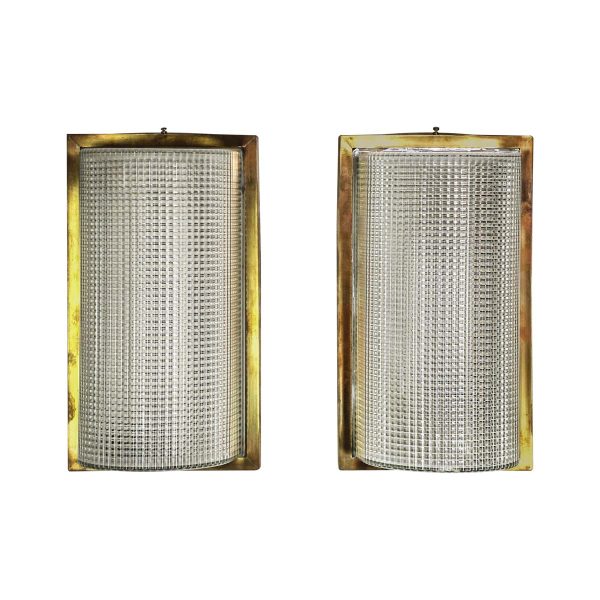 Sconces & Wall Lighting - Pair of Modern European Brass Framed Prismatic Glass Wall Sconces