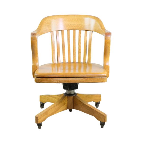 Seating - Light Tone Solid Oak Rolling Banker's Chair with Swivel Seat