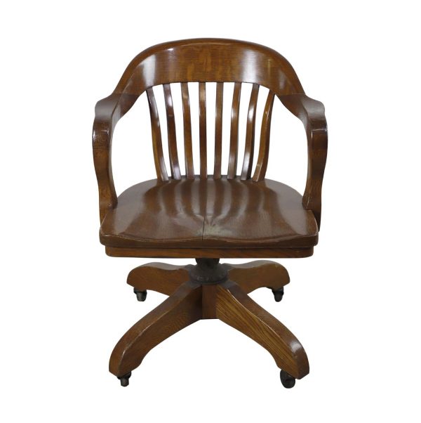 Seating - Vintage Dark Wood Tone Oak Office Swivel Arm Chair