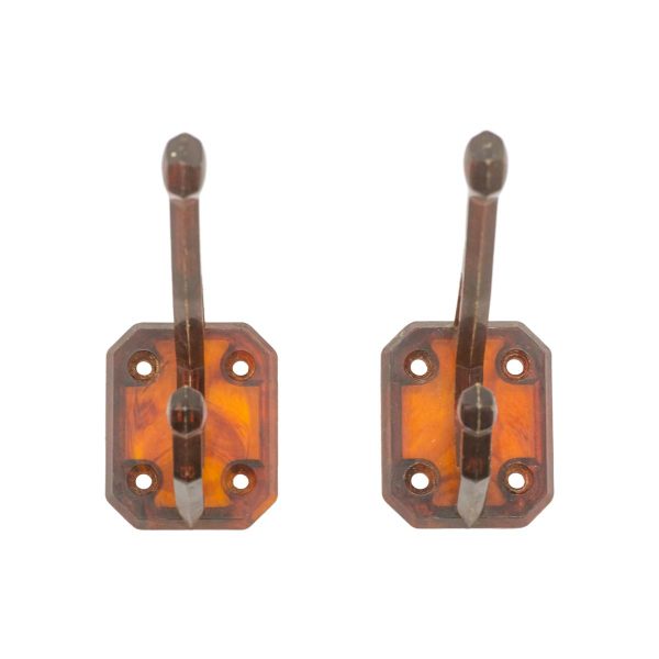 Single Hooks - Pair of European Double Arm Amber Plastic Wall Hooks