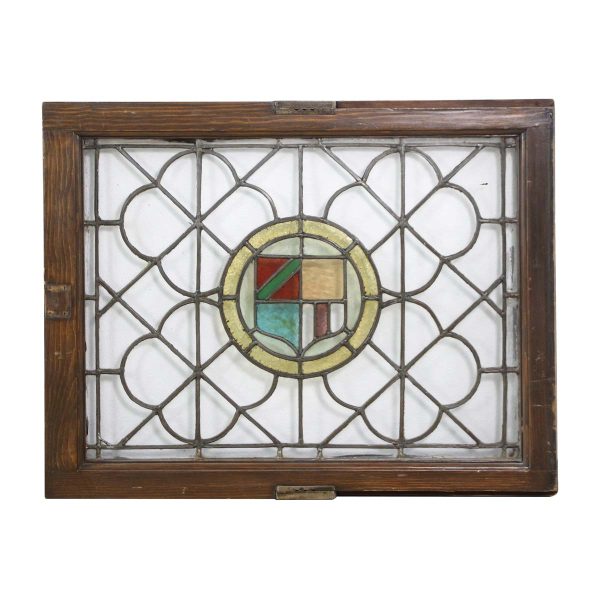 Stained Glass - Antique Wood Frame Clover Leaded Stained Glass Window