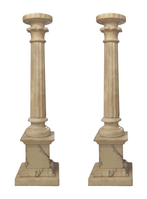 Table Lamps - Pair of French Neoclassical Alabaster Column Table Lamps