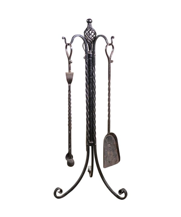 Tool Sets - Antique Black Wrought Iron Arts & Crafts Fireplace Tool Set