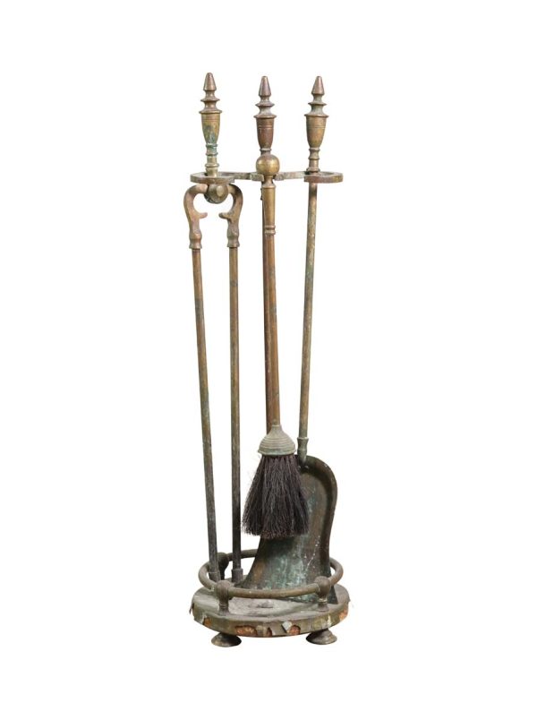Tool Sets - Antique Traditional Brass Fireplace 5 Piece Tool Set