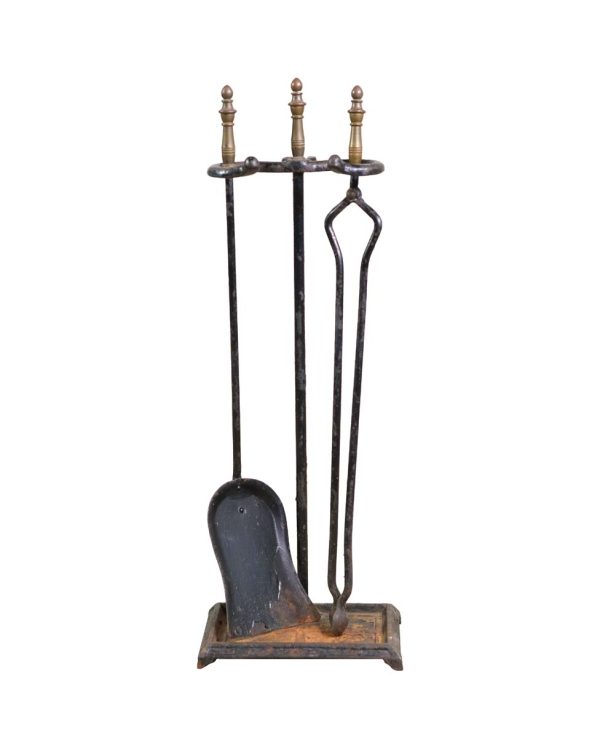 Tool Sets - Antique Traditional Iron & Brass 3 Piece Fireplace Tool Set