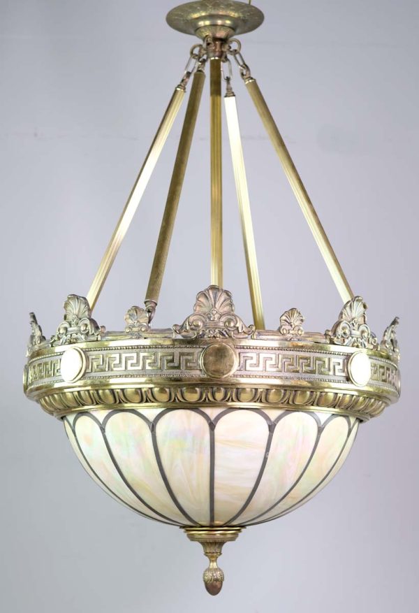 Up Lights - Vintage Greco Roman Detail Bronze Dish Pendant Light
