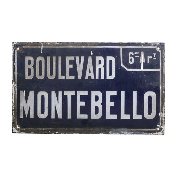 Vintage Signs - European Boulevard Montebello Blue & White Enameled Steel Street Sign