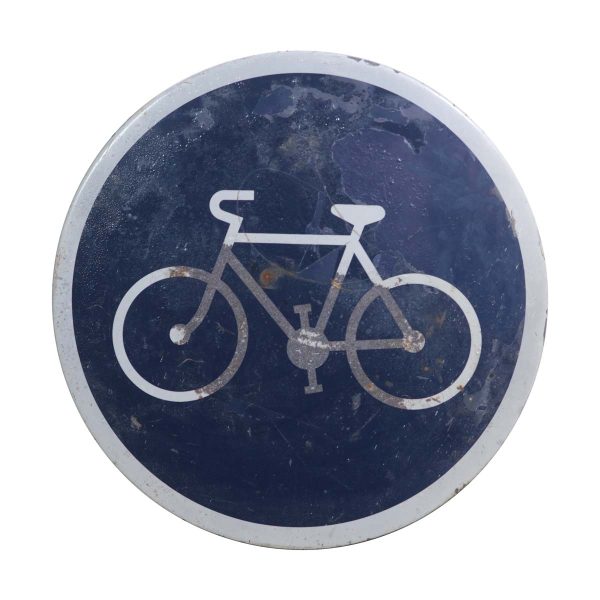 Vintage Signs - European Round Blue & White Enameled Steel Bicycle Sign