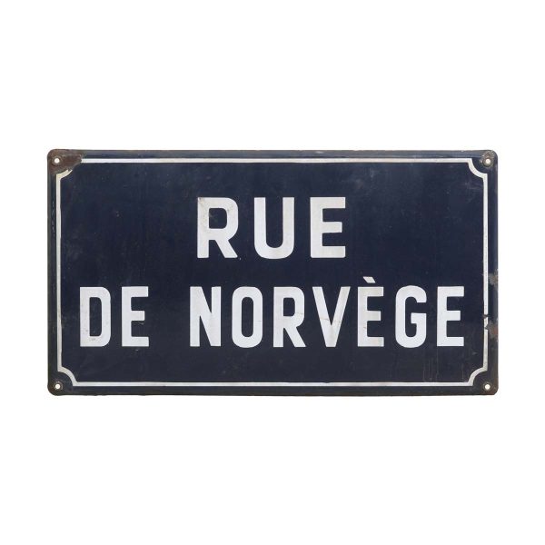 Vintage Signs - European Rue de Norvege Steel Blue & White Street Sign