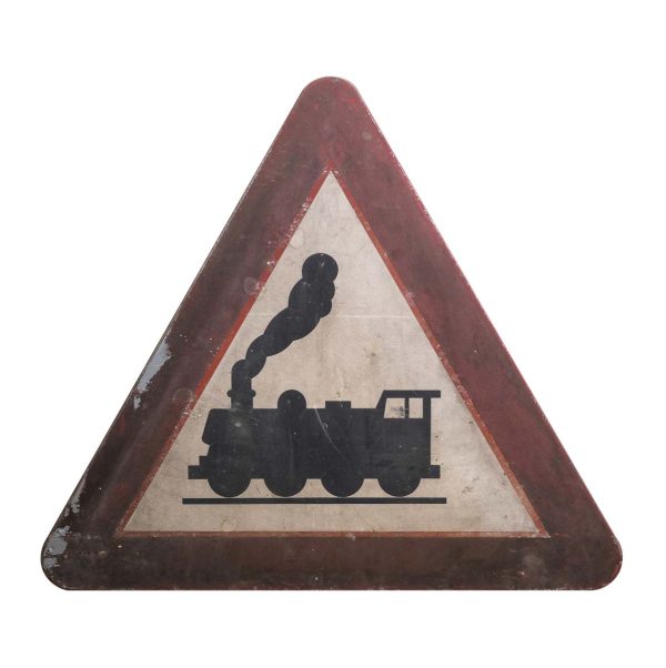 Vintage Signs - European Triangular Red White & Black Railroad Sign