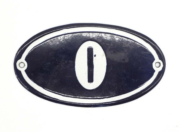 Vintage Signs - Vintage Enamel Over Steel Navy Blue & White 0 House Number