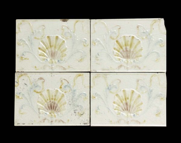 Wall Tiles - Set of 9 Antique 6 x 4.25 Shell Ceramic Wall Tiles
