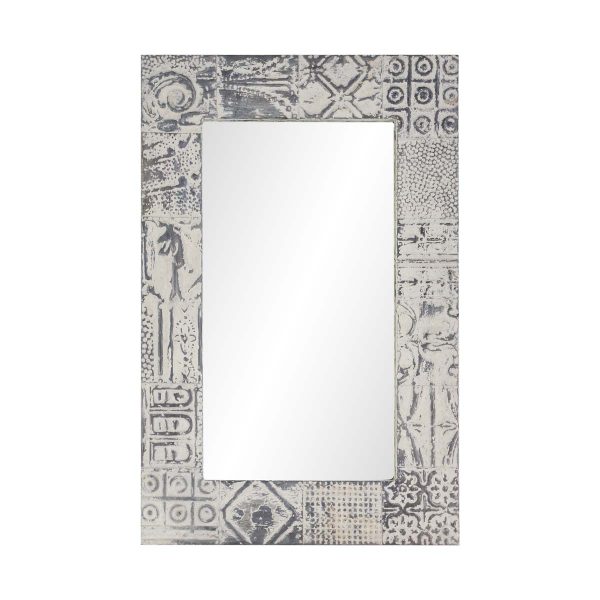 Antique Tin Mirrors - Handmade White & Gray Mixed Pattern Antique Tin Ceiling Wall Mirror