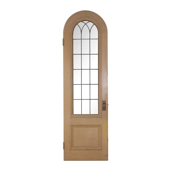 Arched Doors - Arched Wooden Vintage Door with Leaded Glass Window