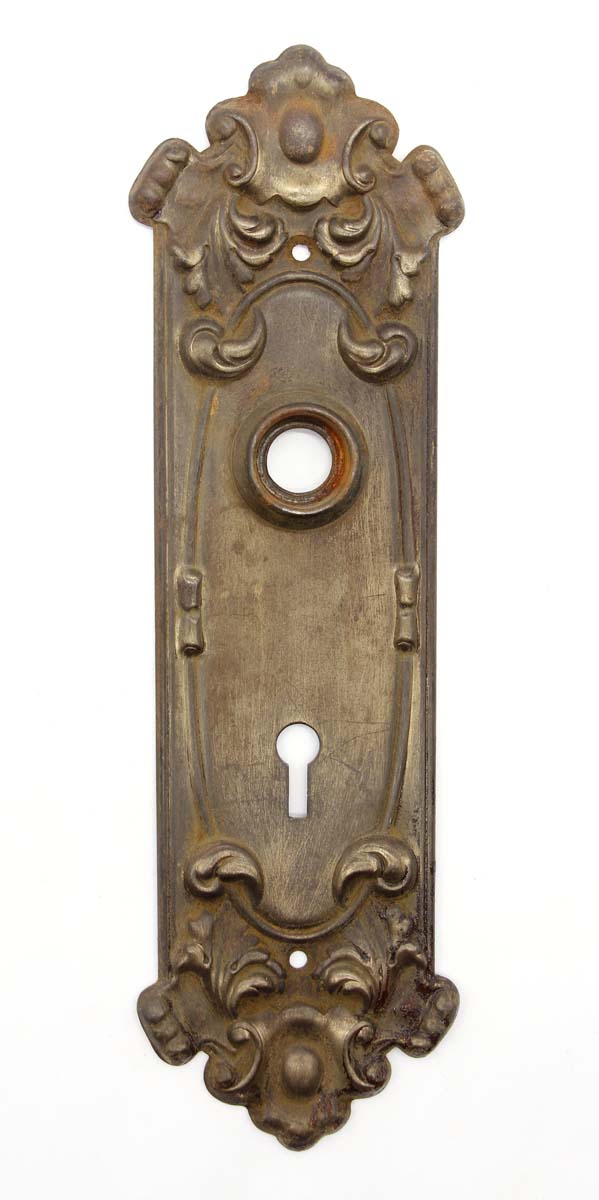 Back Plates - Antique 8.75 in. Pressed Steel Victorian Door Back Plate
