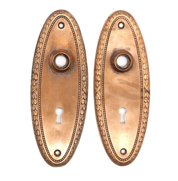 Back Plates - Pair of 7 in. Copper Plated Brass Keyhole Door Back Plates