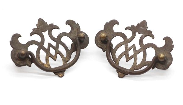 Cabinet & Furniture Pulls - Pair of Vintage 3.375 in. Cut Out Steel Bail Drawer Pulls